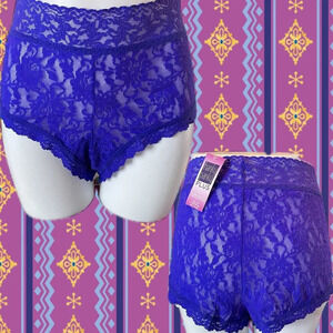 Hanky Panky +3X Sheer Purple Floral Stretch Lace Scalloped Trim Boyshort Panties